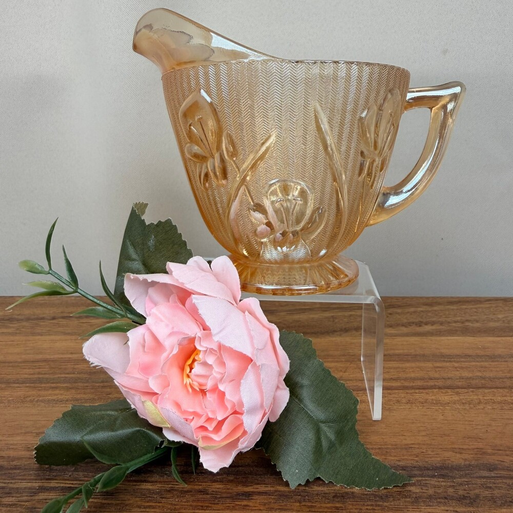 Jeannette Iris & Herringbone Vintage Orange Carnival Glass Creamer Vintage